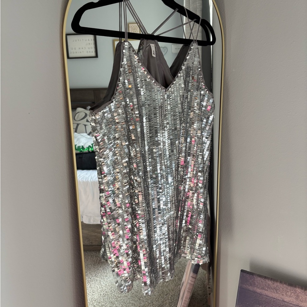 Glam Metallic Silver Sequin Dress